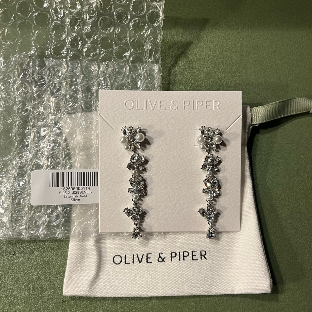 Olive & Piper Silver Pearl Floral Statement Earrings